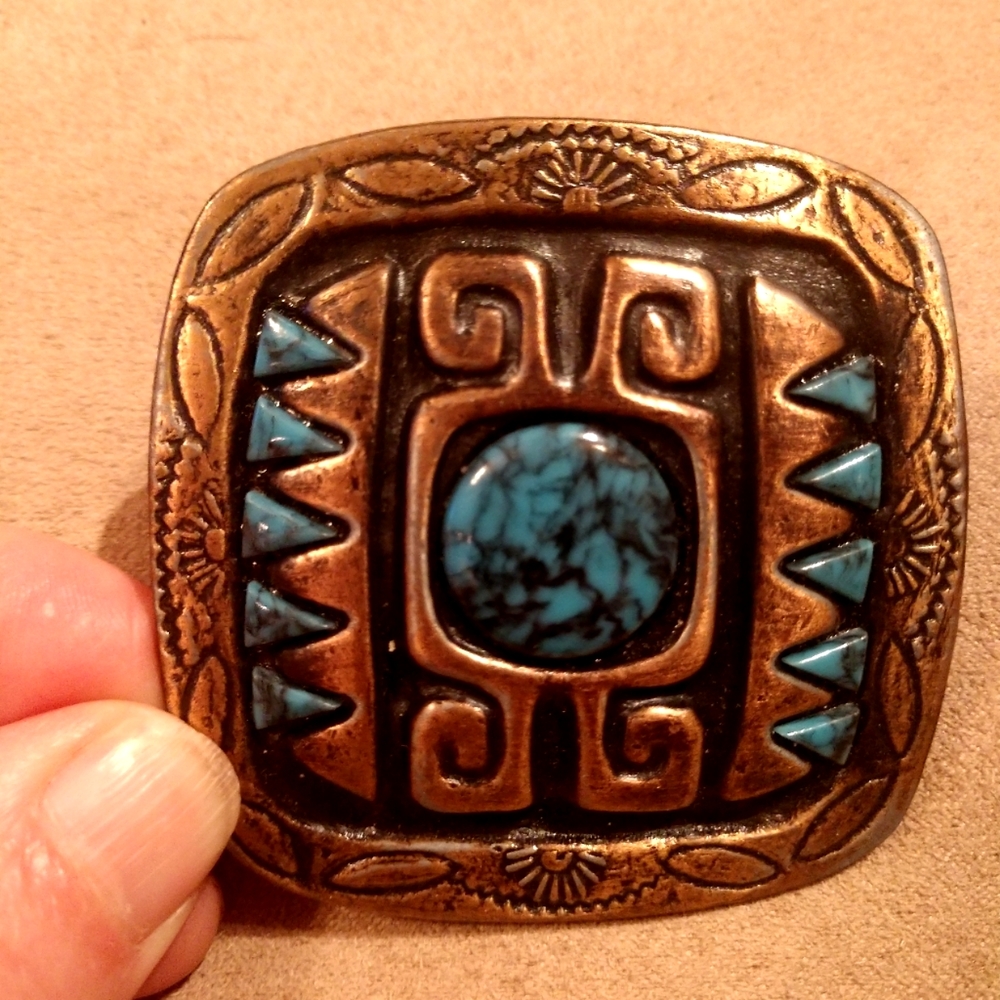 Turquoise Accent Western-Style Belt Buckle - Blue Stone